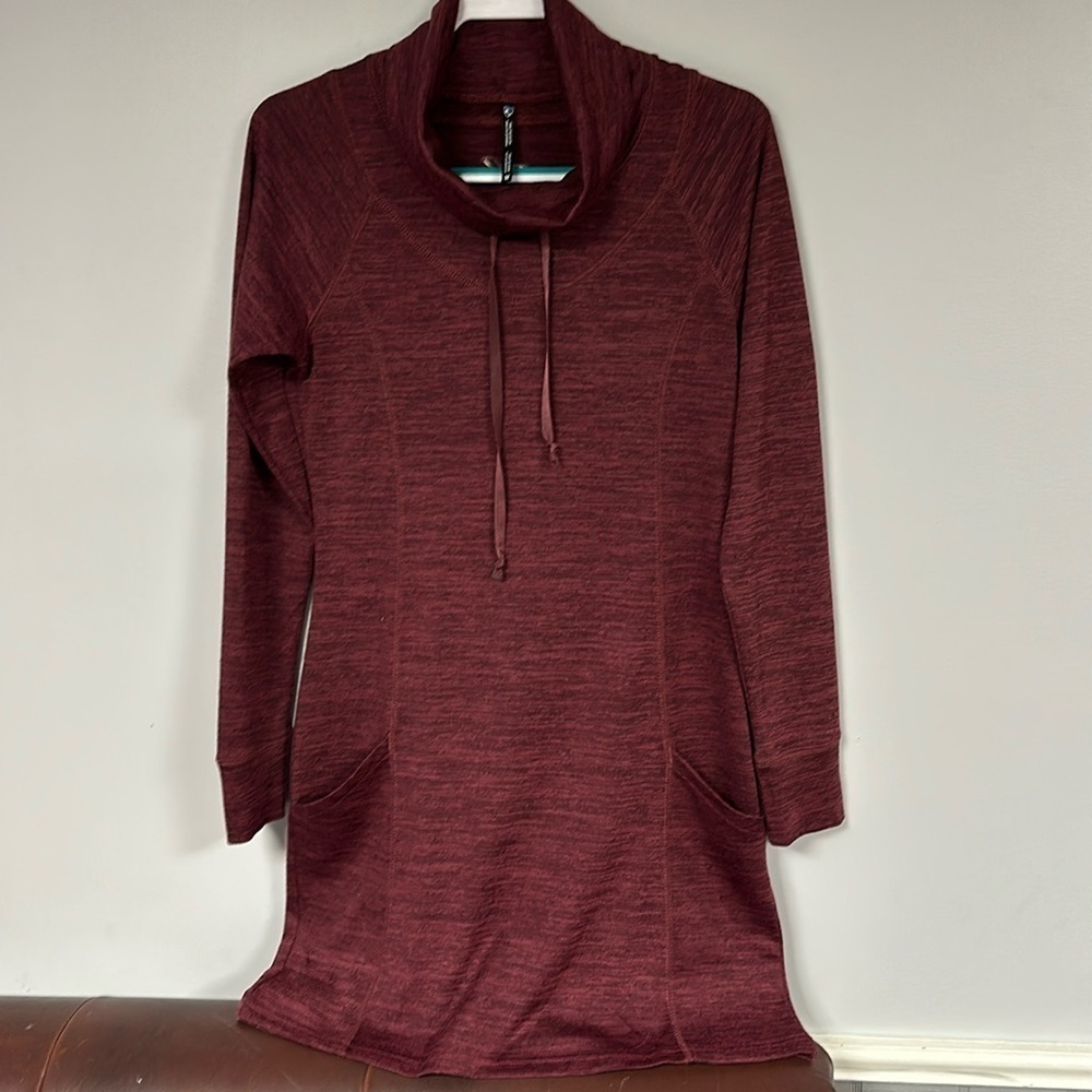 Kühl Lea Cowl Neck Long Sleeve Dress Thumbholes Heathered Plum,  Medium